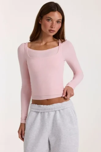 Modal gelaagde top  in Blush Marl
