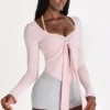 Modal top met strik aan de voorkant in Blush
