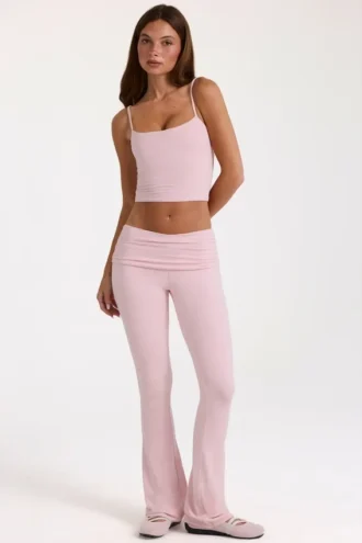 Modal uitlopende broek met middelhoge taille in blush