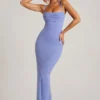 Monte Carlo versierde maxi-jurk met col in poederblauw