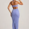 Monte Carlo versierde maxi-jurk met col in poederblauw