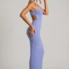 Monte Carlo versierde maxi-jurk met col in poederblauw