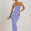 Monte Carlo versierde maxi-jurk met col in poederblauw