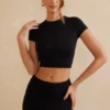 Myaree crop top met kapmouwtjes in zwart