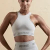 Naadloze crop top met racerback in zilver