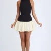 Nabila modale minijurk met col, verlaagde taille en bolle zoom in zwart