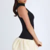 Nabila modale minijurk met col, verlaagde taille en bolle zoom in zwart