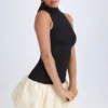 Nabila modale minijurk met col, verlaagde taille en bolle zoom in zwart