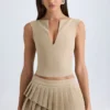 Nada gelaagde geplooide minirok met lage taille in camel