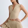 Nada gelaagde geplooide minirok met lage taille in camel