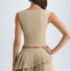 Nada gelaagde geplooide minirok met lage taille in camel