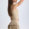 Nada gelaagde geplooide minirok met lage taille in camel