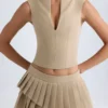 Nada gelaagde geplooide minirok met lage taille in camel