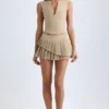 Nada gelaagde geplooide minirok met lage taille in camel
