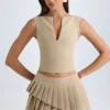 Nada gelaagde geplooide minirok met lage taille in camel