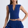 Nada gelaagde geplooide minirok met lage taille in marineblauw
