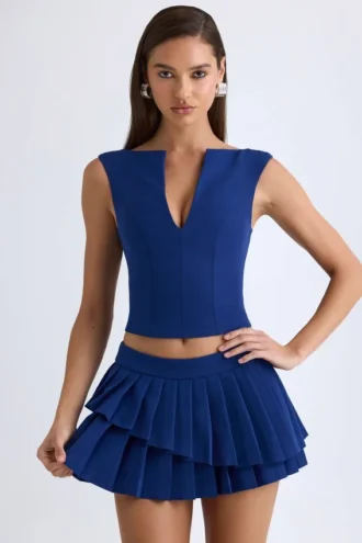 Nada gelaagde geplooide minirok met lage taille in marineblauw