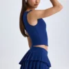 Nada gelaagde geplooide minirok met lage taille in marineblauw