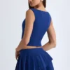 Nada gelaagde geplooide minirok met lage taille in marineblauw