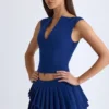 Nada gelaagde geplooide minirok met lage taille in marineblauw