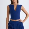 Nada gelaagde geplooide minirok met lage taille in marineblauw