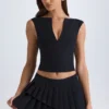 Nada gelaagde geplooide minirok met lage taille in zwart