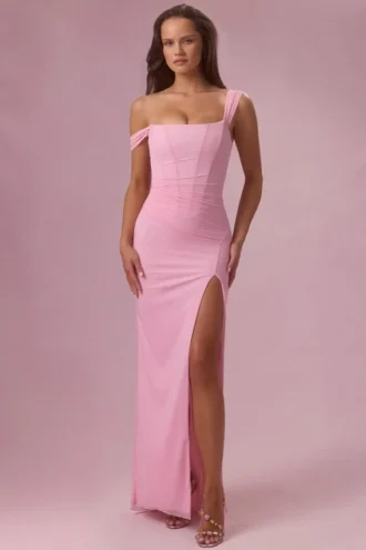 Naelle Mesh Draped Corsetjurk in suikerspinroze