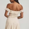Nahida off-shoulder A-lijn minijurk met kant in ivoor