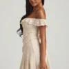 Nahida off-shoulder A-lijn minijurk met kant in ivoor