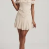 Nahida off-shoulder A-lijn minijurk met kant in ivoor