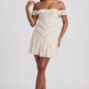 Nahida off-shoulder A-lijn minijurk met kant in ivoor