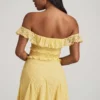 Nahida off-shoulder kanten A-lijn minijurk in pastelgeel
