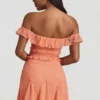 Nahida off-shoulder kanten A-lijn minijurk in perzik