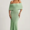 Naia Bouclé off-shoulder maxi-jurk in mint