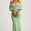 Naia Bouclé off-shoulder maxi-jurk in mint