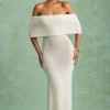 Naia Bouclé off-shoulder maxi-jurk in wit