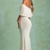 Naia Bouclé off-shoulder maxi-jurk in wit