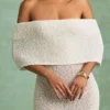 Naia Bouclé off-shoulder maxi-jurk in wit