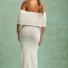 Naia Bouclé off-shoulder maxi-jurk in wit