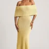Naia Bouclé off-shoulder maxijurk in geel