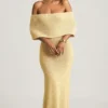 Naia Bouclé off-shoulder maxijurk in geel