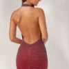 Namur versierde mini-halterjurk in rood/bruin ombré