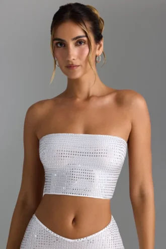Nanaka versierde bandeau-top met bandjes op de rug in wit