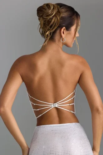 Nanaka versierde bandeau-top met bandjes op de rug in wit