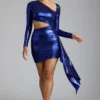 Nasira minijurk met uitsnijdingen van metallic jersey in elektrisch blauw