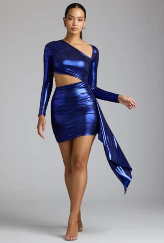 Nasira minijurk met uitsnijdingen van metallic jersey in elektrisch blauw