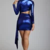 Nasira minijurk met uitsnijdingen van metallic jersey in elektrisch blauw