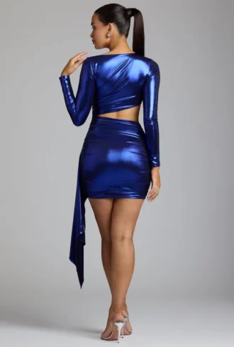 Nasira minijurk met uitsnijdingen van metallic jersey in elektrisch blauw