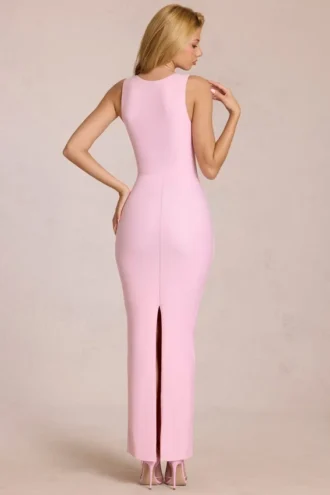 Nayeli maxi-jurk met vierkante hals en gerimpelde bandjes in Blossom Pink