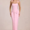 Nayeli maxi-jurk met vierkante hals en gerimpelde bandjes in Blossom Pink